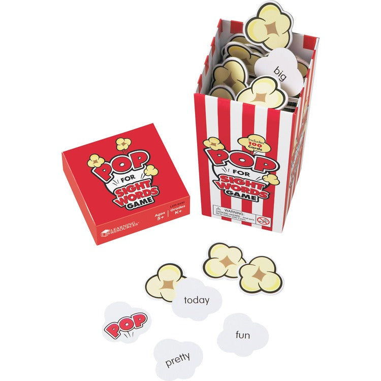 Learning Resources POP for Sight Word Game, Red/White, 100 Popcorn Cards, 3"L x 3"W x 6.25"H (LRNLER8430) Set of 100