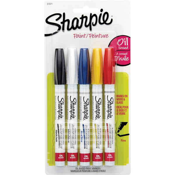 Sharpie Oil-Based Paint Marker, Fine Point, Nontoxic, 5/PK, Assorted (SAN37371PP)