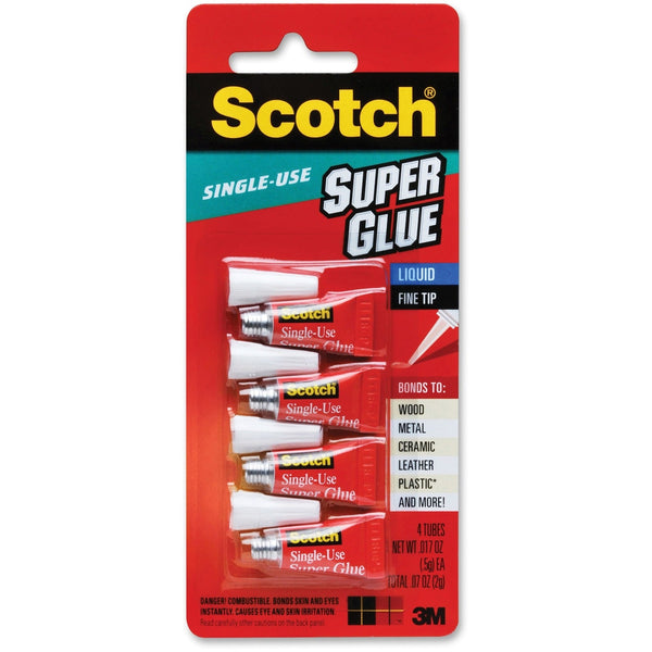 Scotch Super Glue Liquid Plus, Pointed Tip, .07oz., 4/PK, Clear (MMMAD114)