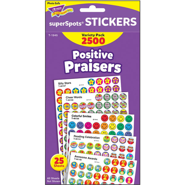 Trend SuperSpots and SuperShapes Sticker Variety Packs, Positive Praisers, 2,500/Pack (TEPT1945) Pack of 2500
