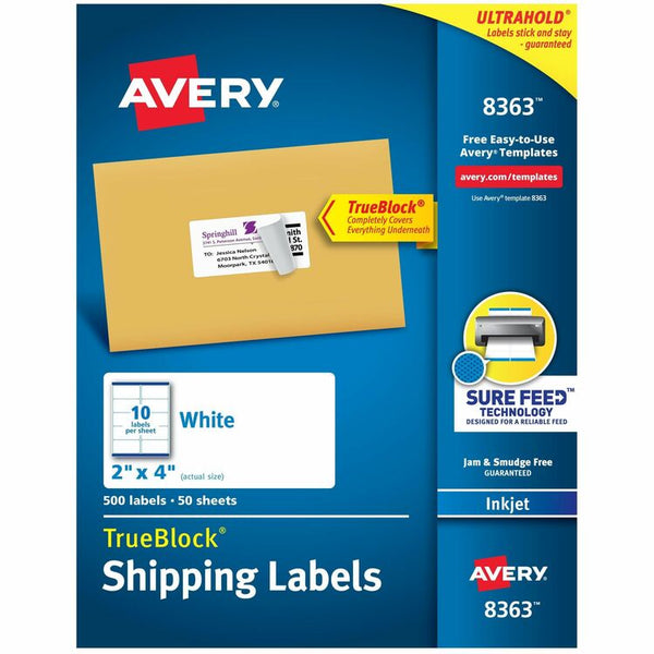 Avery Shipping Labels with TrueBlock Technology, 2"x4", White, 500 per Pack (AVE8363)