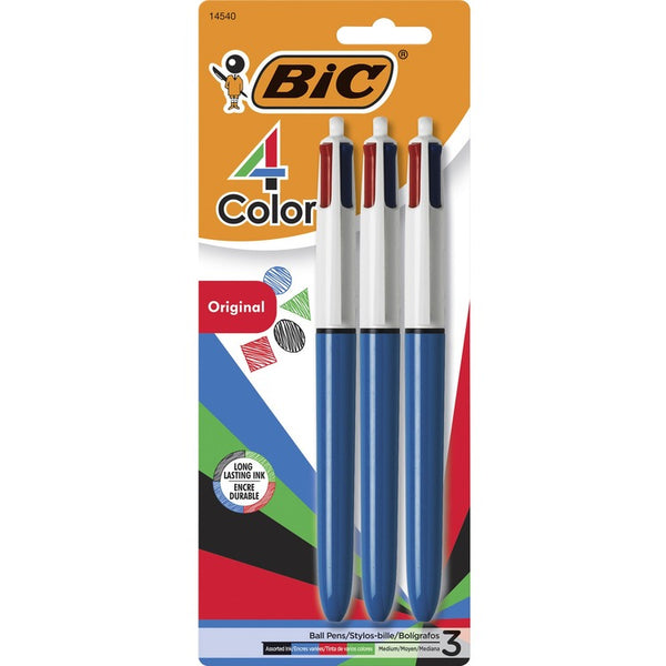 BIC 4-Color Retractable Ballpoint Pen, 1mm, Black/Blue/Green/Red Ink, Blue Barrel, 3/Pack (BICMMP31)