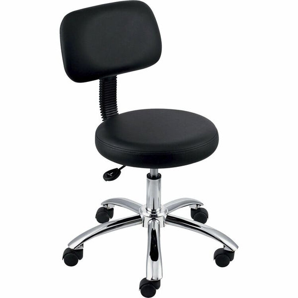 Lorell Pneumatic Height Stool, w/Back, 24"x24"x36", Black/Chrome (LLR69511)