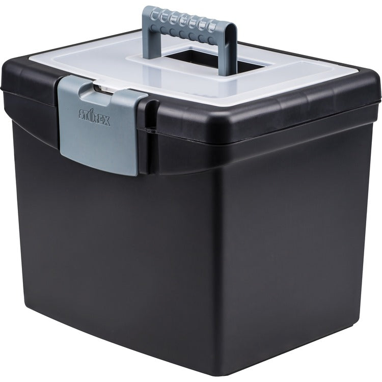 Storex Portable File Box, Letter Size, 14w x 11-1/4d x 14-1/2h, Supply Compartment, BK (STX61502U01C) Each