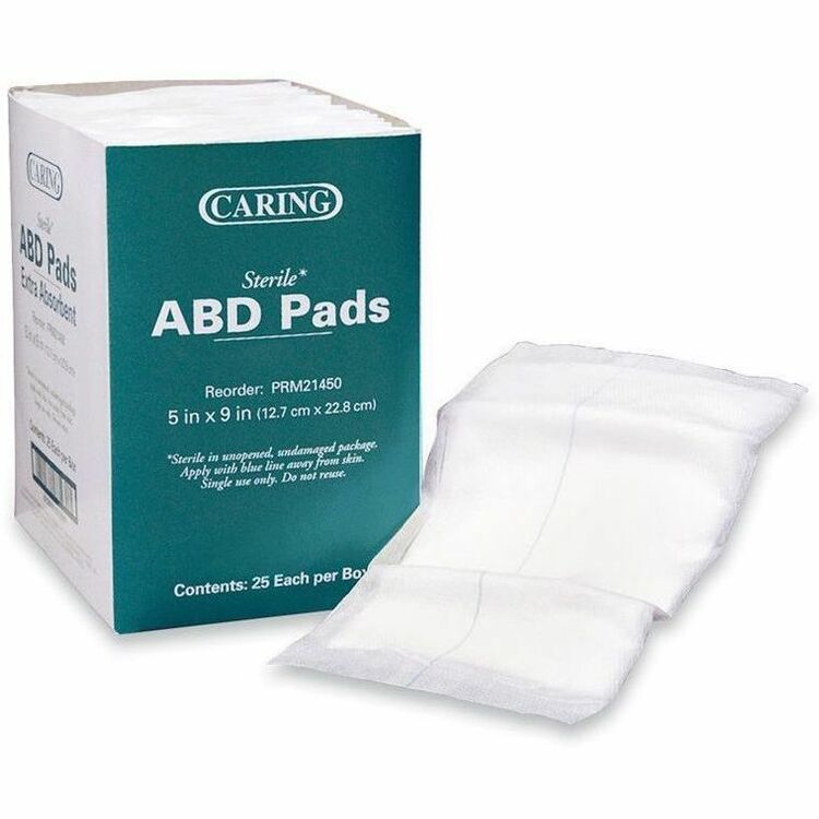 Medline Abdominal Pads, Sterile, 5" x 9", 25/Box, White (MIIPRM21450)