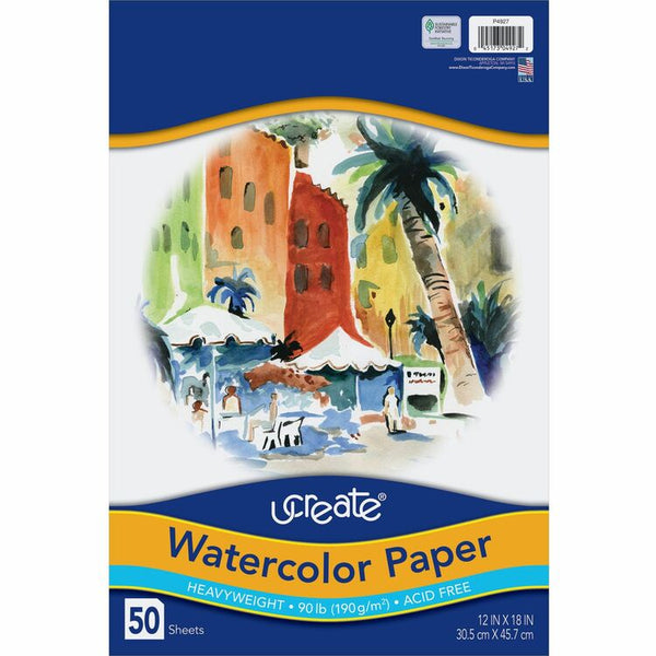 UCreate 12" x 18" Watercolor Paper (PAC4927) Pack of 50