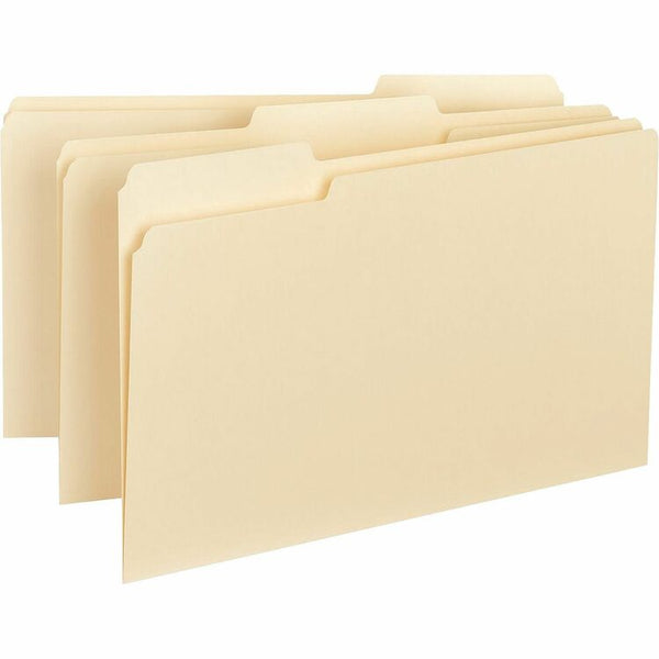 Business Source Interior File Folders, 1/3 Cut Assorted, Legal, Manila (BSN43560) Box of 100