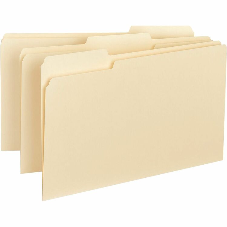 Business Source Interior File Folders, 1/3 Cut Assorted, Legal, Manila (BSN43560) Box of 100