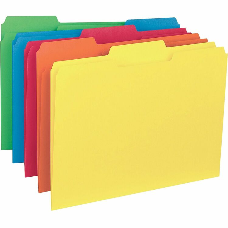 Business Source Interior File Folder, 1/3 Cut Assorted, Letter (BSN43561) Box of 100