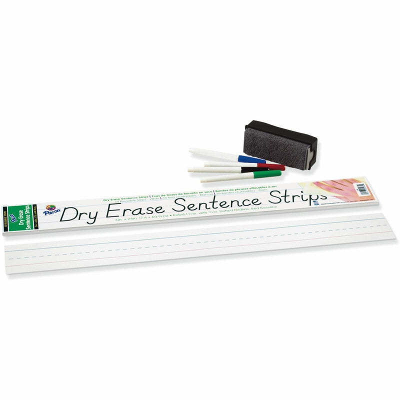 Pacon&reg; Dry Erase Sentence Strips, 24 x 3, White, 30/Pack (PAC5185) Pack of 30