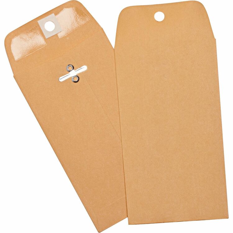 Business Source Heavy-duty Clasp Envelopes, 3-3/8" x 6", Brown Kraft (BSN36669) Box of 100