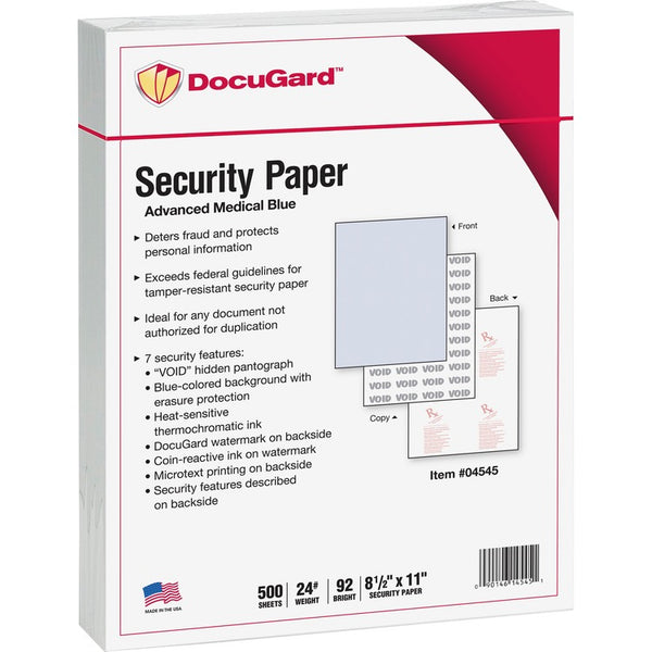 DocuGard Medical Security Papers, 24lb, 8.5 x 11, Blue, 500/Ream (PRB04545) 1 Ream