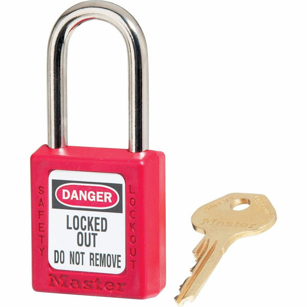 Master Lock Safety Keyed Padlock, 1/4"D x 1.5" Tall Shackle, Red (MLK410RED) Each