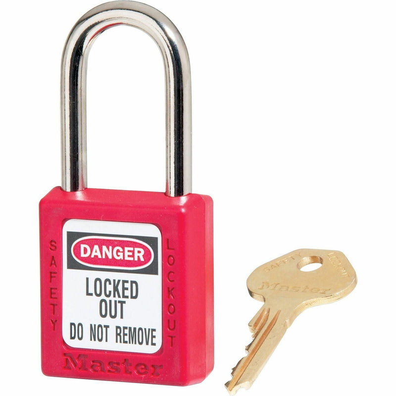 Master Lock Safety Keyed Padlock, 1/4"D x 1.5" Tall Shackle, Red (MLK410RED) Each