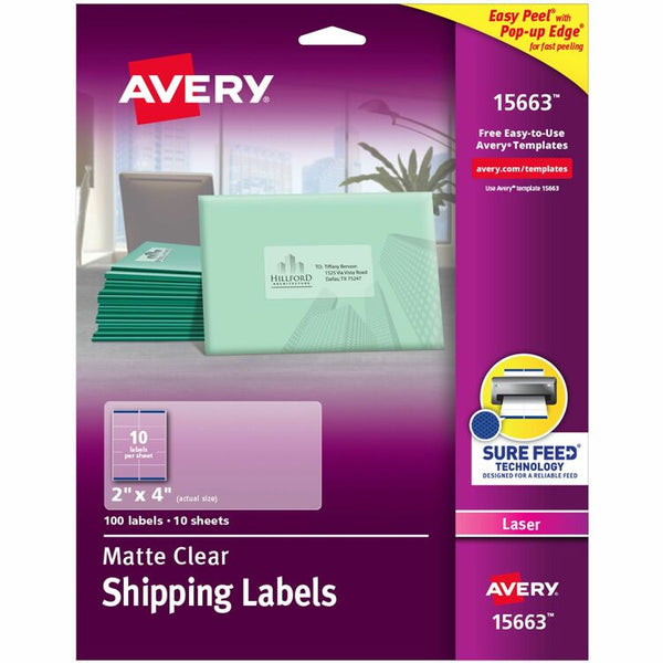 Avery Easy Peel Mailing Labels For Laser Printers, 2 x 4, Clear, 100/Pack (AVE15663)