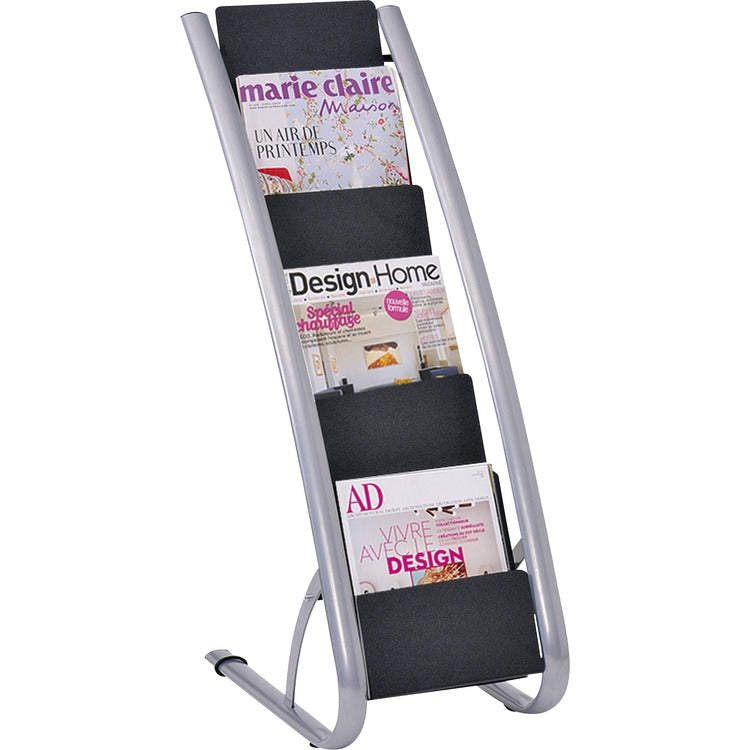 Alba Literature Floor Rack, 6 Pocket, 13.33w x 19.67d x 36.67h, Silver Gray/Black (ABADDEXPO6) Each