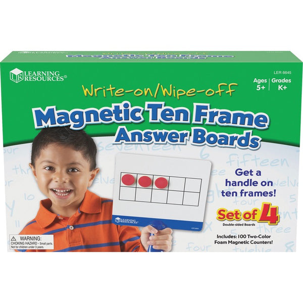 Learning Resources Magnetic Ten Frame Boards, 4 Blue/White Boards, 100 Red/Yellow Foam Counters (LRNLER6645) Each