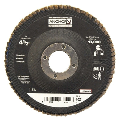 Anchor Brand® Abrasive High Density Flap Disc, 4-1/2 in Dia, 40 Grit, 7/8 in Arbor, 12,000 rpm (102-40373) Each