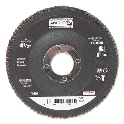 Anchor Brand® Abrasive High Density Flap Discs, 4-1/2 in Dia, 80 Grit, 7/8 in Arbor, 12,000 rpm (102-40375) Each