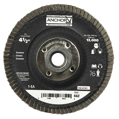 Anchor Brand® Abrasive Flap Disc, 4-1/2 in, 60 Grit, 7/8 in Arbor, 12,000 rpm (102-40374) Each