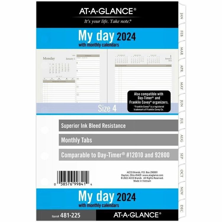 At-A-Glance Daily Monthly Planner Refill, Daily, Monthly, 1 Year, January till December, 8:00 AM to 7:00 PM, 1 Day Double Page Layout (AAG481225A)