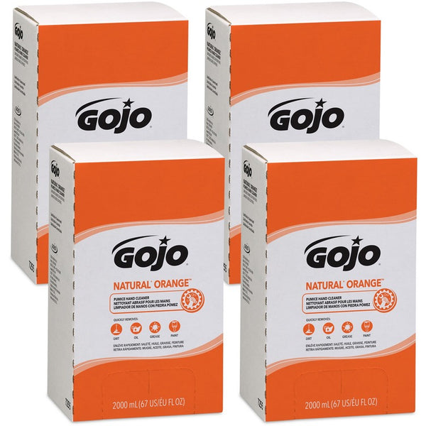 Gojo&reg; Natural Orange Pumice Hand Cleaner Refill - Orange Citrus Scent - 67.6 fl oz (2 L) - Dirt Remover, Grease Remover, Soilage Remover - Hand - Gray - 4 / Carton (GOJ725504)