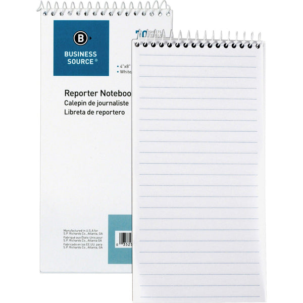 Business Source Reporter's Notebook, Gregg Ruled, 4" x 8", 70 Sheets, White (BSN10972) Box of 12