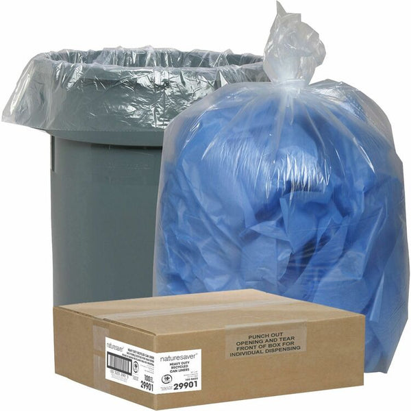 Nature Saver Trash Can Liners, Rcycld, 45 Gal, 1.5mil, 40" x 46", 100/BX, CL (NAT29901) Carton of 100