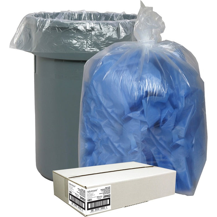 Nature Saver Trash Can Liners, Rcycld, 55 Gal, 1.5mil, 38" x 58", 100/BX, CL (NAT29902) Carton of 100