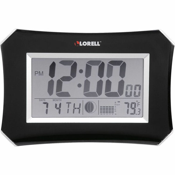 Lorell Wall/Alarm Clock, LCD, 10-1/4" Lunar, Silver/Black (LLR60998)