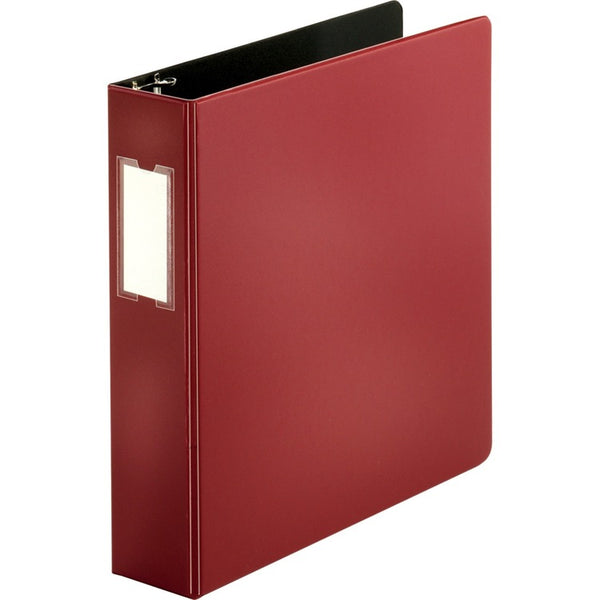 Business Source D-Ring Binder w/Label Holder, Heavy-Duty, 2", Burgundy (BSN33110) Each