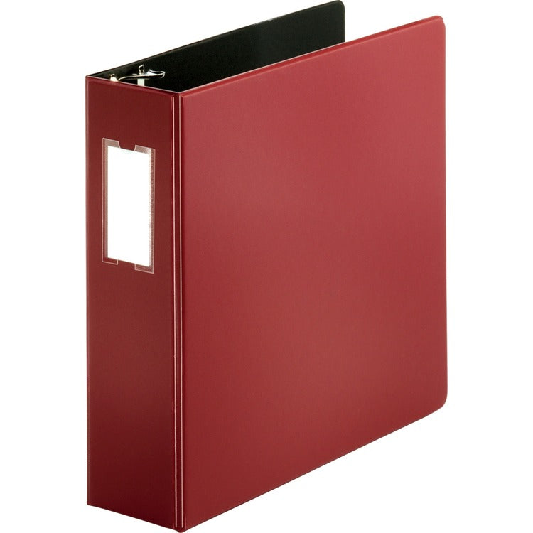 Business Source D-Ring Binder w/Label Holder, Heavy-Duty, 3", Burgundy (BSN33114) Each