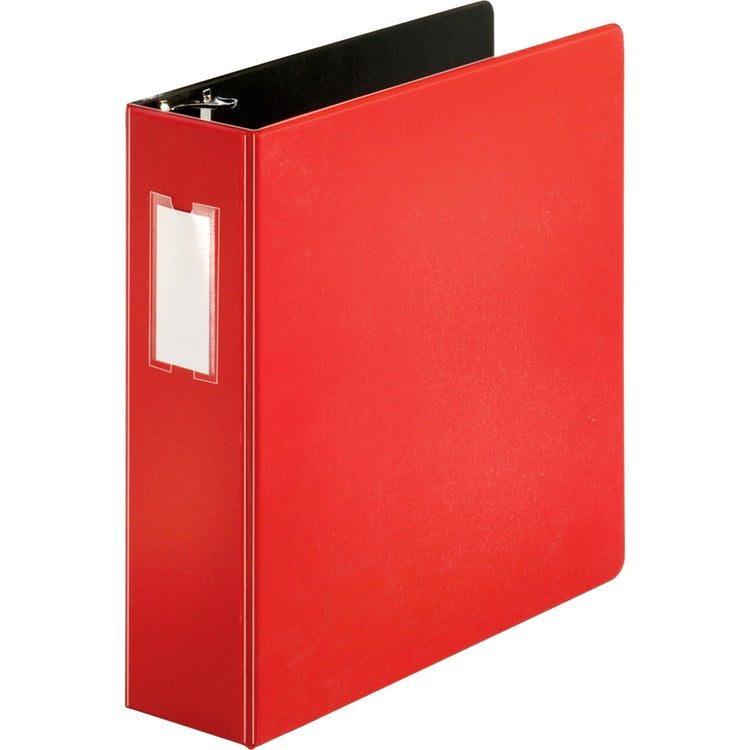Business Source D-Ring Binder w/Label Holder, Heavy-Duty, 3", Red (BSN33116) Each