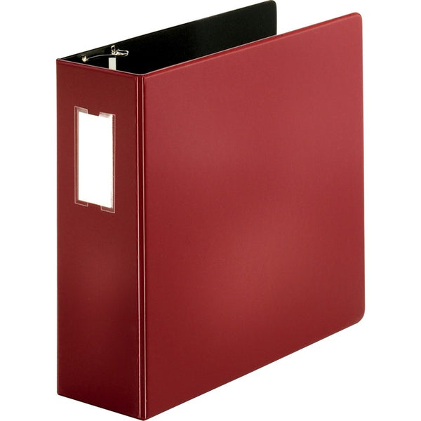 Business Source D-Ring Binder w/Label Holder, Heavy-Duty, 4", Burgundy (BSN33118) Each