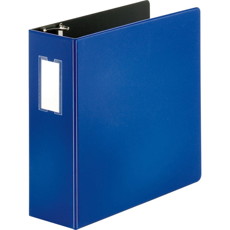 Business Source D-Ring Binder w/Label Holder, Heavy-Duty, 4", Blue (BSN33119) Each