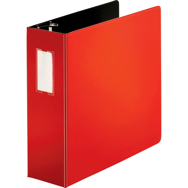 Business Source D-Ring Binder w/Label Holder, Heavy-Duty, 4", Red (BSN33120) Each