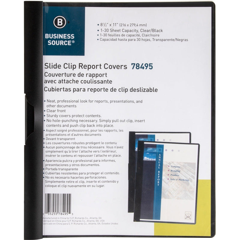 Business Source Report Cover, Side Clip, 30 Sheet Cap, 8-1/2" x 11", Black (BSN78495) Each