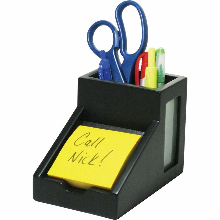 Victor Midnight Black Collection Pencil Cup with Note Holder, 4 x 6 3/10 x 4 1/2, Wood (VCT95055) Each