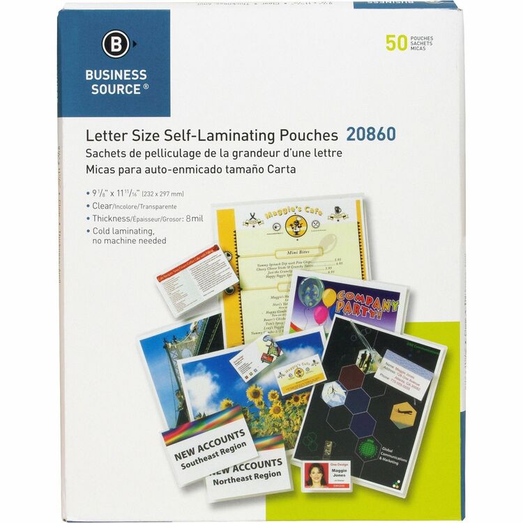 Business Source Laminating Pouch, Letter, 6Mil, 9" x 11-1/2", 50/BX, Clear (BSN20860) Box of 50