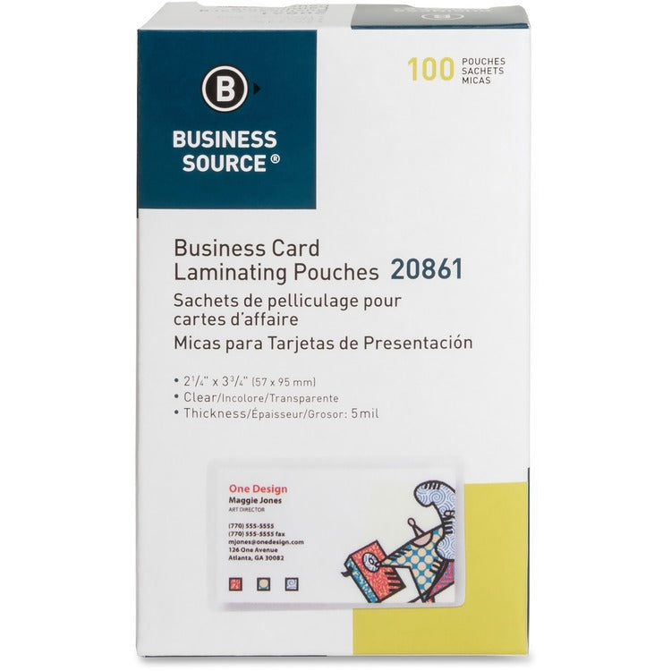 Business Source Laminating Pouch, Bus Card, 5Mil, 2-1/4" x 3-3/4", 100/BX, CL (BSN20861) Box of 100