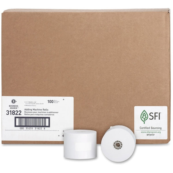 Business Source Paper Roll, Single Ply, Bond, 2-1/4" x 165', 100RL/CT, WE (BSN31822) Carton of 100