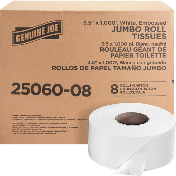 Genuine Joe Bath Tissue Roll, 2-Ply, 3-7/8" x 9" x 3-1/2", 8/CT, White (GJO2506008)