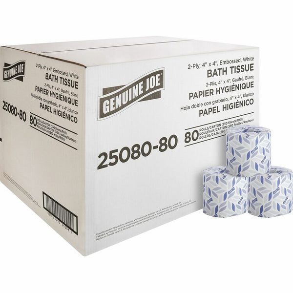 Genuine Joe Bath Tissue, 2-Ply, 550SH/RL, 80/CT, WE (GJO2508080)