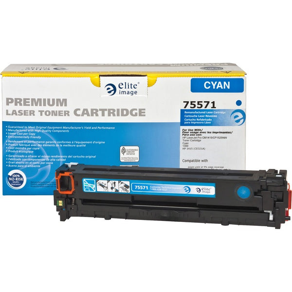 Elite Image Remanufactured Toner Cartridge, Alternative for HP 128A (CE321A), Laser, 1300 Pages, Cyan, 1 Each (ELI75571) Each