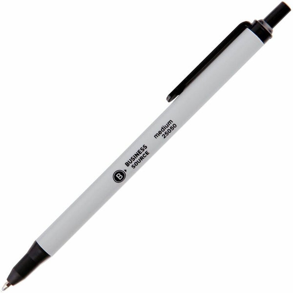 Business Source Ballpoint Pen, Retract, Clip, Med Pt, Gray Barrel, Black Ink (BSN25050) Box of 12