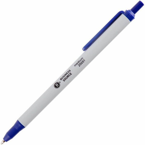 Business Source Ballpoint Pen, Retract, Clip, Med Pt, Gray Barrel, Blue Ink (BSN25051) Box of 12