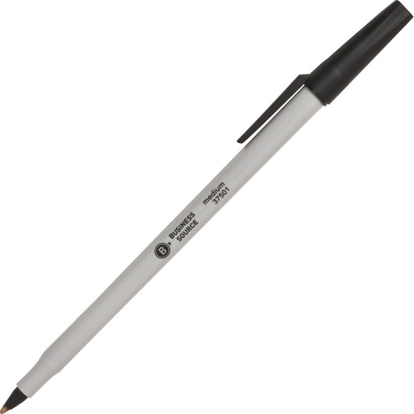 Business Source Ballpoint Stick Pens, Med Pt, Lt Gray Barrel, Black Ink (BSN37501) Box of 12