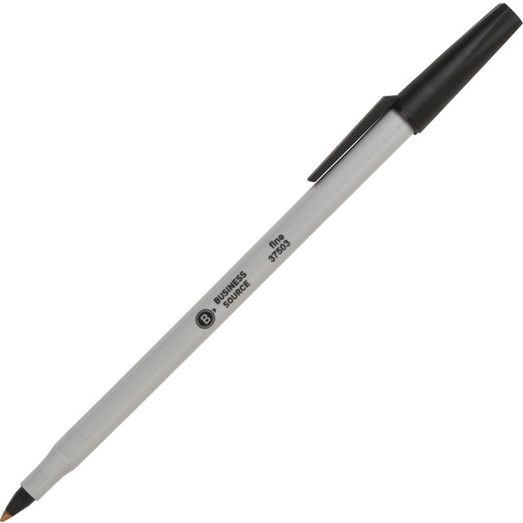 Business Source Ballpoint Stick Pens, Fine Pt, Light Gray Barrel, Black Ink (BSN37503) Box of 12