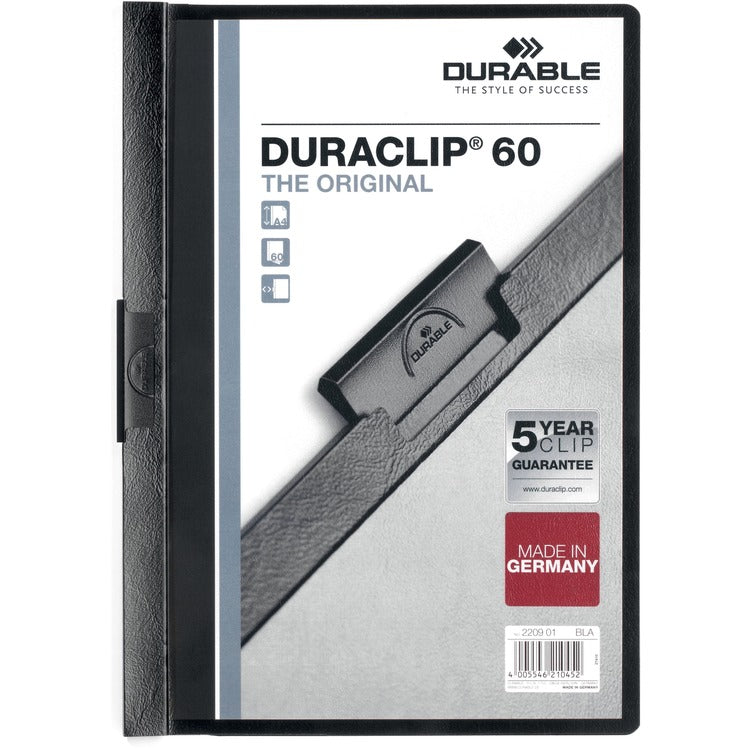 DURABLE Vinyl DuraClip Report Cover w/Clip, Letter, Holds 60 Pages, Clear/Black (DBL221401) Each