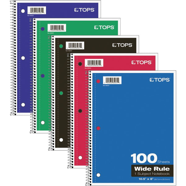 TOPS Wirebound 1-Subject Notebook, Wide Rule, 8 x 10-1/2, White, 100 Sheets/Pad (TOP65031) Each